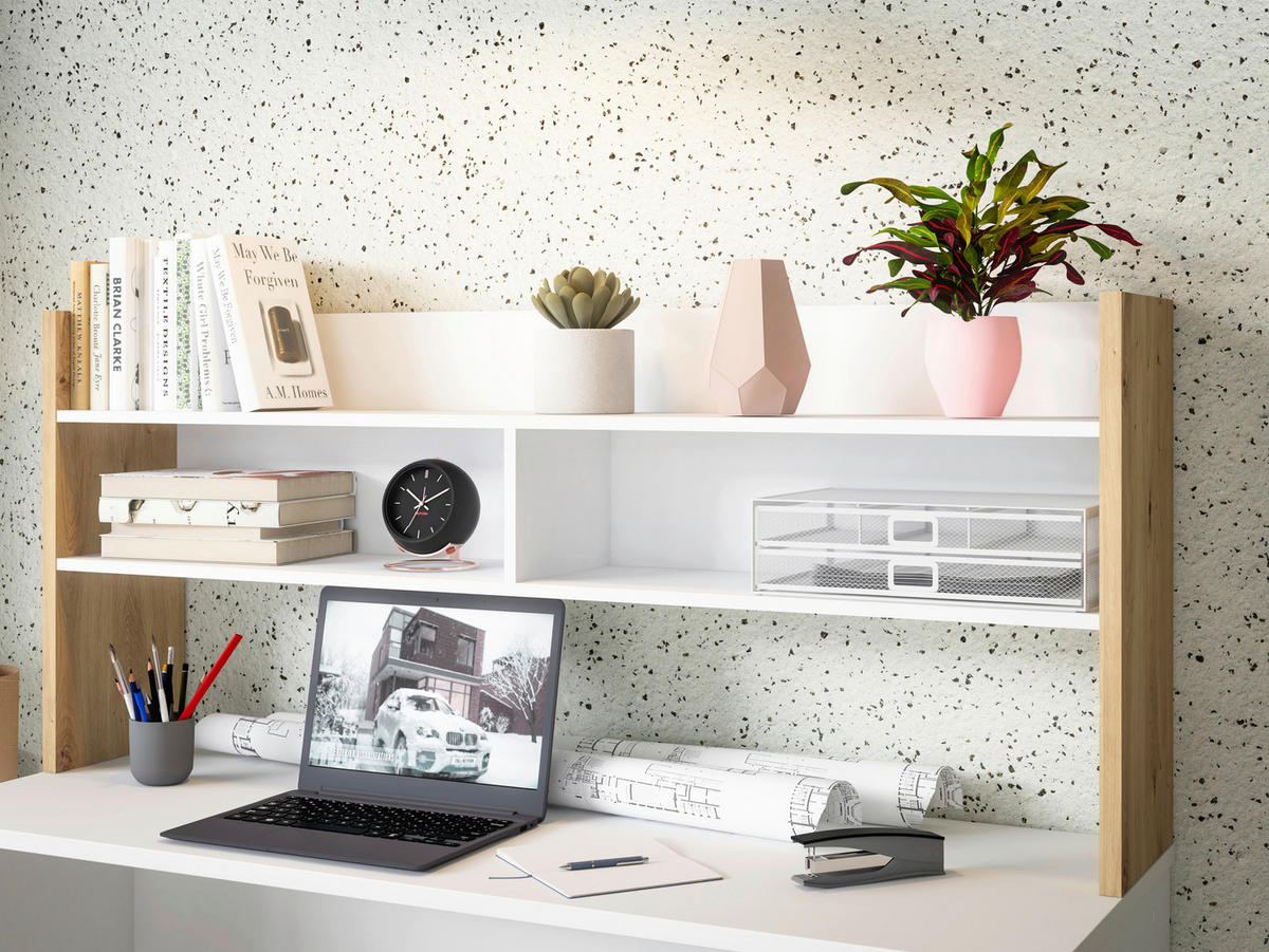 NASTAVEK ZA PISALNO MIZO - bela/hrast artisan, Moderno, leseni material (139,6/60/25,8cm) - Carryhome