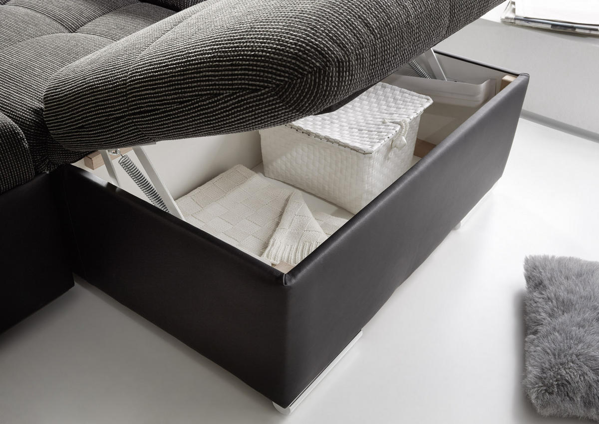 WOHNLANDSCHAFT Grau, Schwarz Webstoff  - Chromfarben/Schwarz, Design, Kunststoff/Textil (170/324/218cm) - MID.YOU