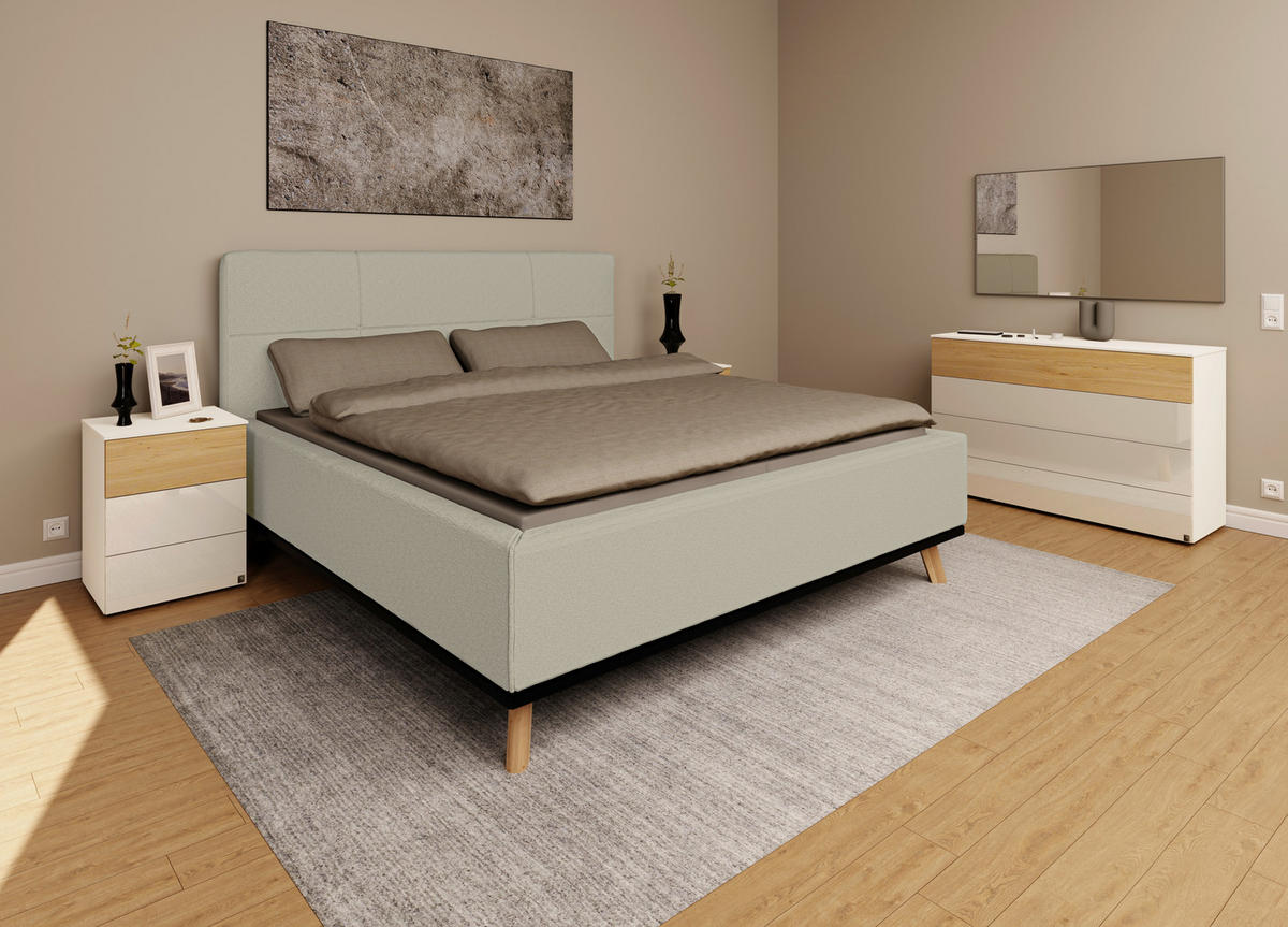 POLSTERBETT 180/200 cm,  in Hellgrau, Matratze, Lattenrost, Bettkasten, H2 + H3 = mittel + fest  - Eichefarben/Hellgrau, Design, Holz/Textil (180/200cm) - Musterring