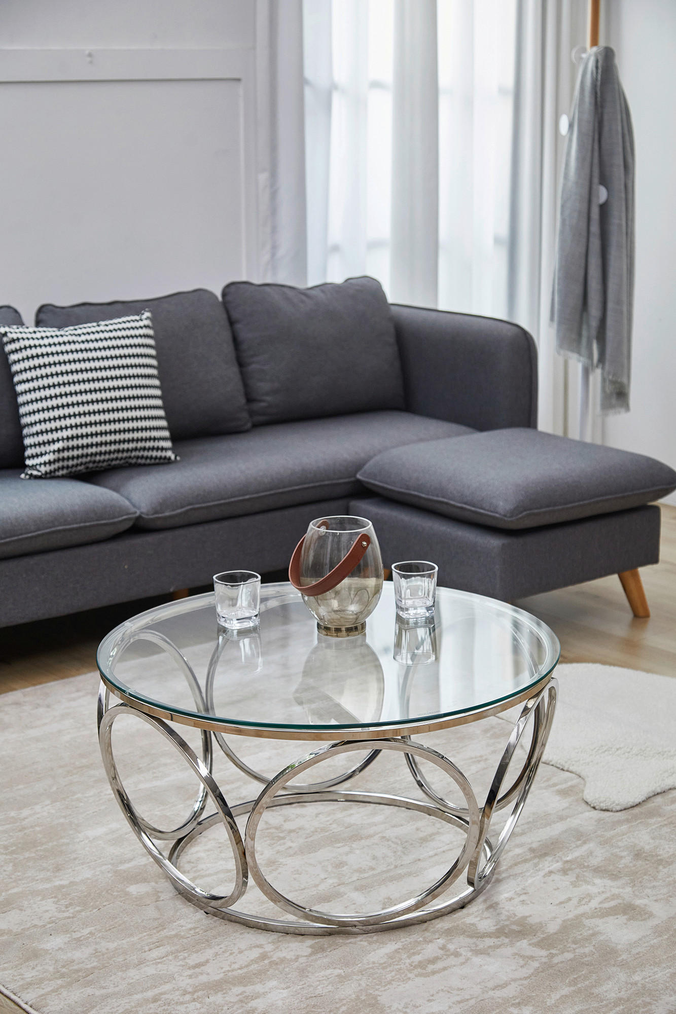 COUCHTISCH Sicherheitsglas, Klarglas 80/80/40 cm rund Klar, Silberfarben  - Klar/Silberfarben, Design, Glas/Metall (80/80/40cm) - Livetastic