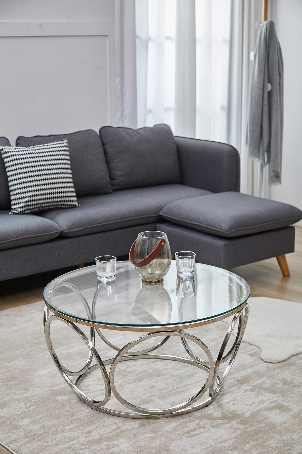 COUCHTISCH Sicherheitsglas, Klarglas 80/80/40 cm rund Klar, Silberfarben  - Klar/Silberfarben, Design, Glas/Metall (80/80/40cm) - Livetastic