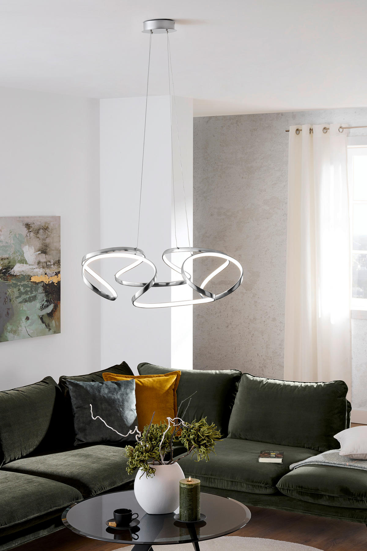 LED-HÄNGELEUCHTE 70/120 cm  - Silberfarben/Alufarben, Design, Kunststoff/Metall (70/120cm) - Ambiente