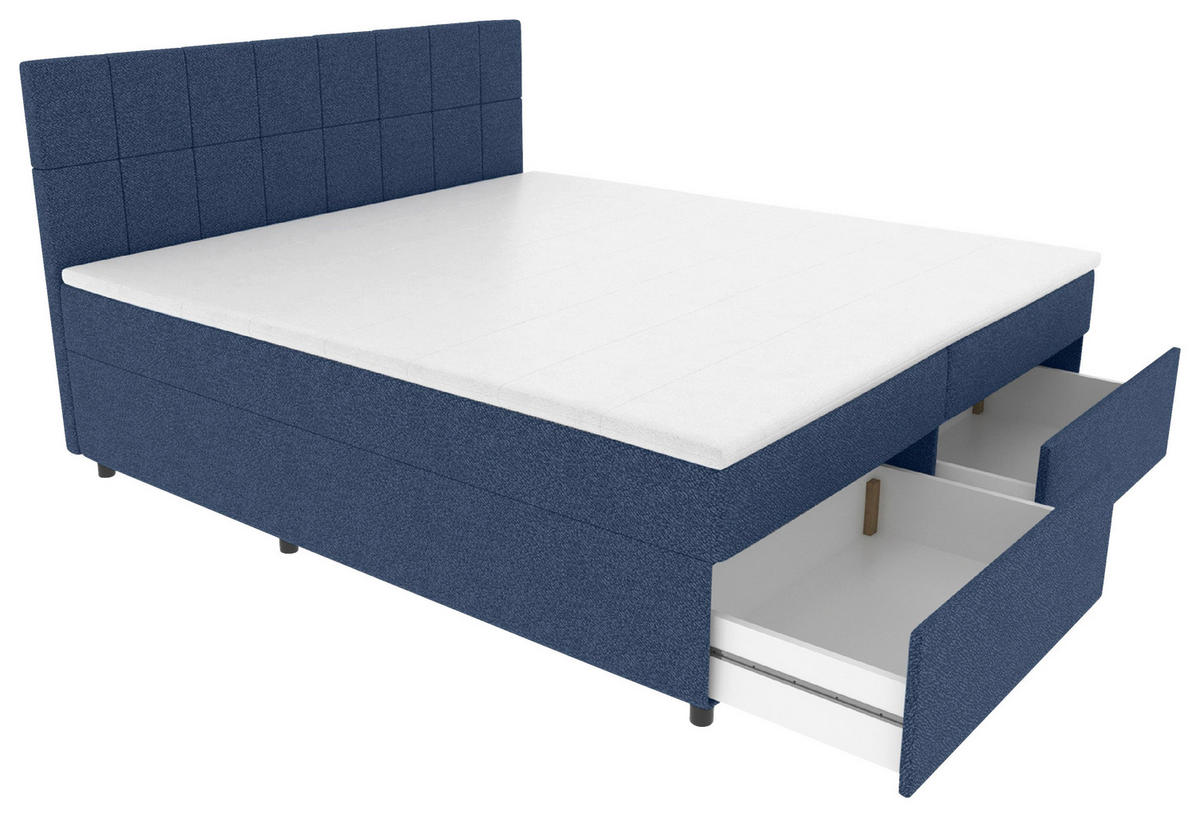 BOXBETT 160/200 cm,  in Blau, Topper, Matratzen, Bettschubladen, H3 = fest  - Blau/Schwarz, KONVENTIONELL, Kunststoff/Textil (160/200cm) - Boxxx