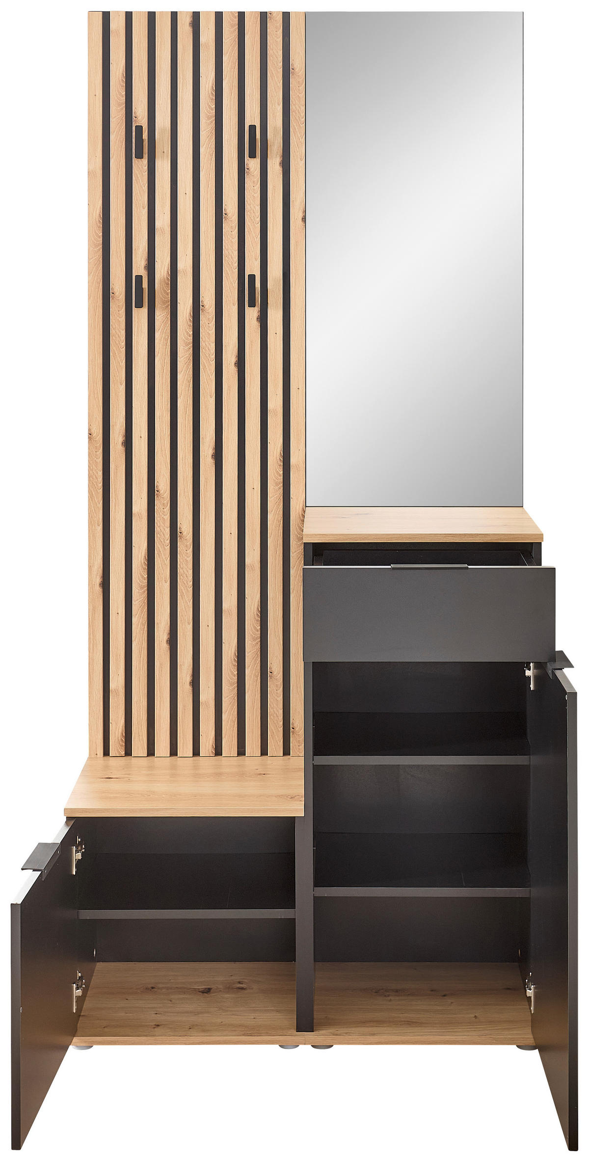 GARDEROBE 4-teilig  in 88/195/35 cm  - Anthrazit/Eiche Artisan, Design, Glas/Holzwerkstoff (88/195/35cm) - Xora