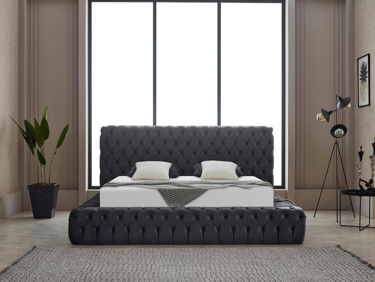 POLSTERBETT gepolstertes Kopfteil, Lattenrost, Bettkasten Grau 180/200 cm  - Blau/Grau, MODERN, Kunststoff/Textil (180/200cm) - Livetastic