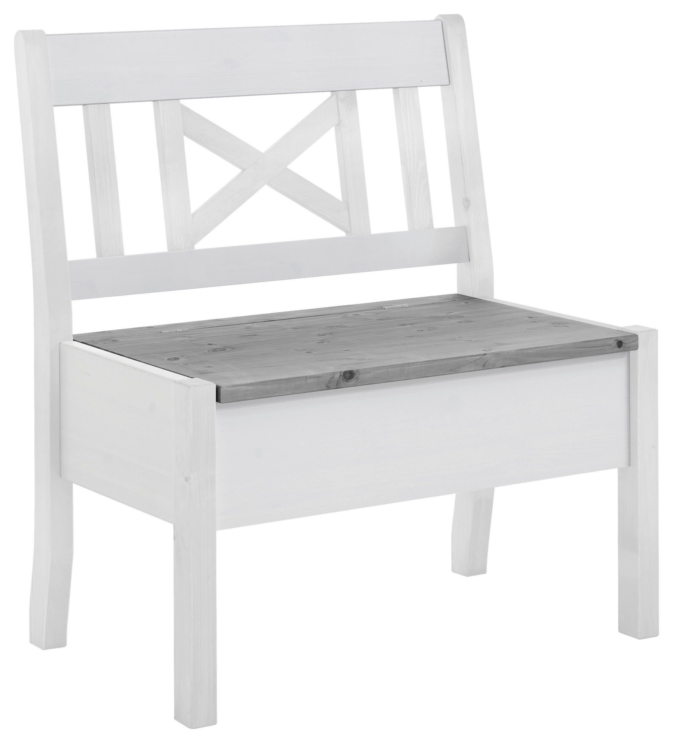 SITZBANK 84/93/58 cm Grau, Weiß Kiefer massiv  - Weiß/Grau, ROMANTIK / LANDHAUS, Holz (84/93/58cm) - Boxxx