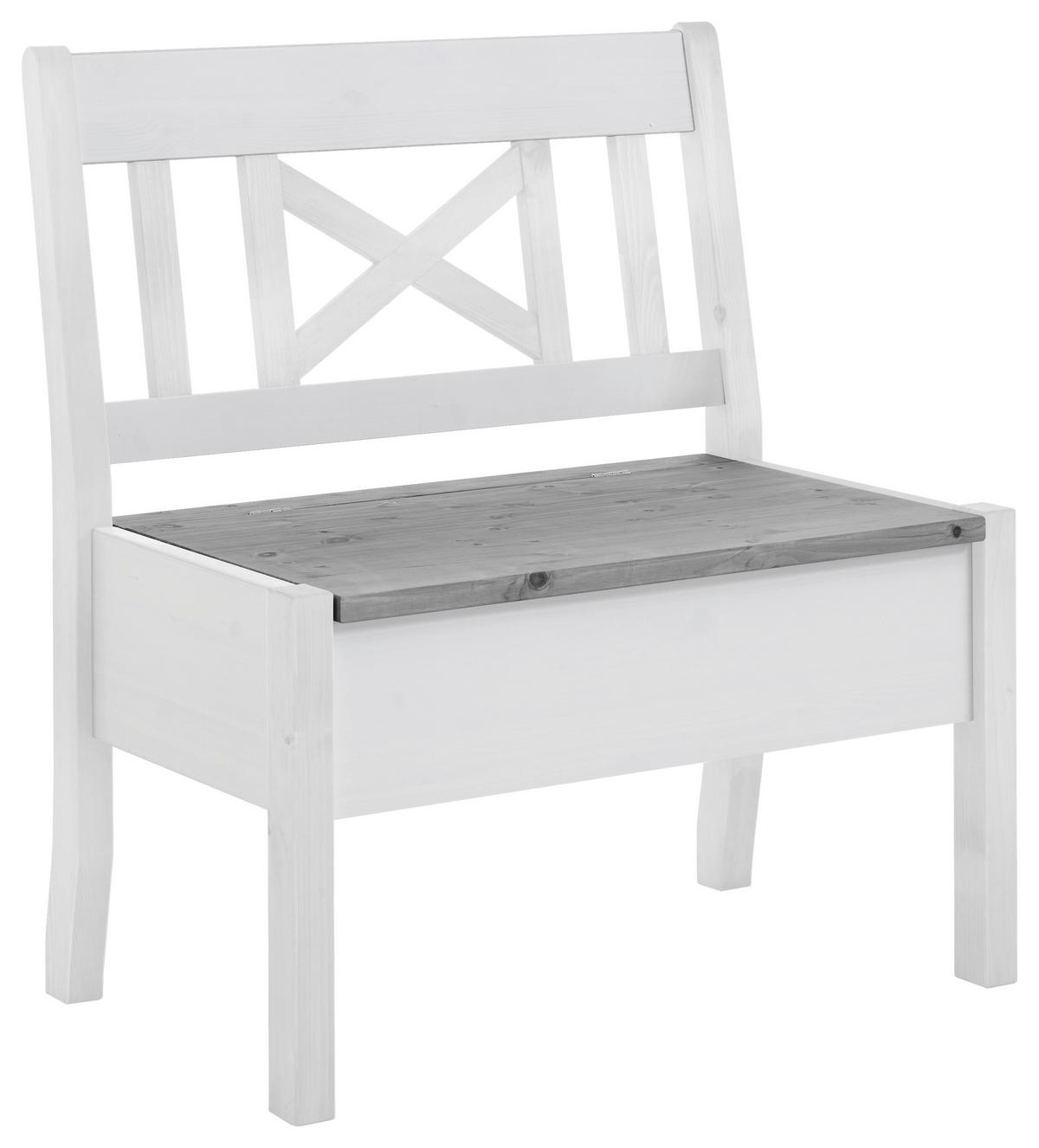 SITZBANK 84/93/58 cm Grau, Weiß Kiefer massiv  - Weiß/Grau, ROMANTIK / LANDHAUS, Holz (84/93/58cm) - Boxxx