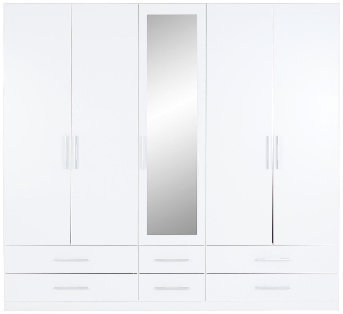 KLEIDERSCHRANK 226/210/54 cm 5-türig Weiß  - Silberfarben/Weiß, MODERN, Glas/Holzwerkstoff (226/210/54cm) - MID.YOU