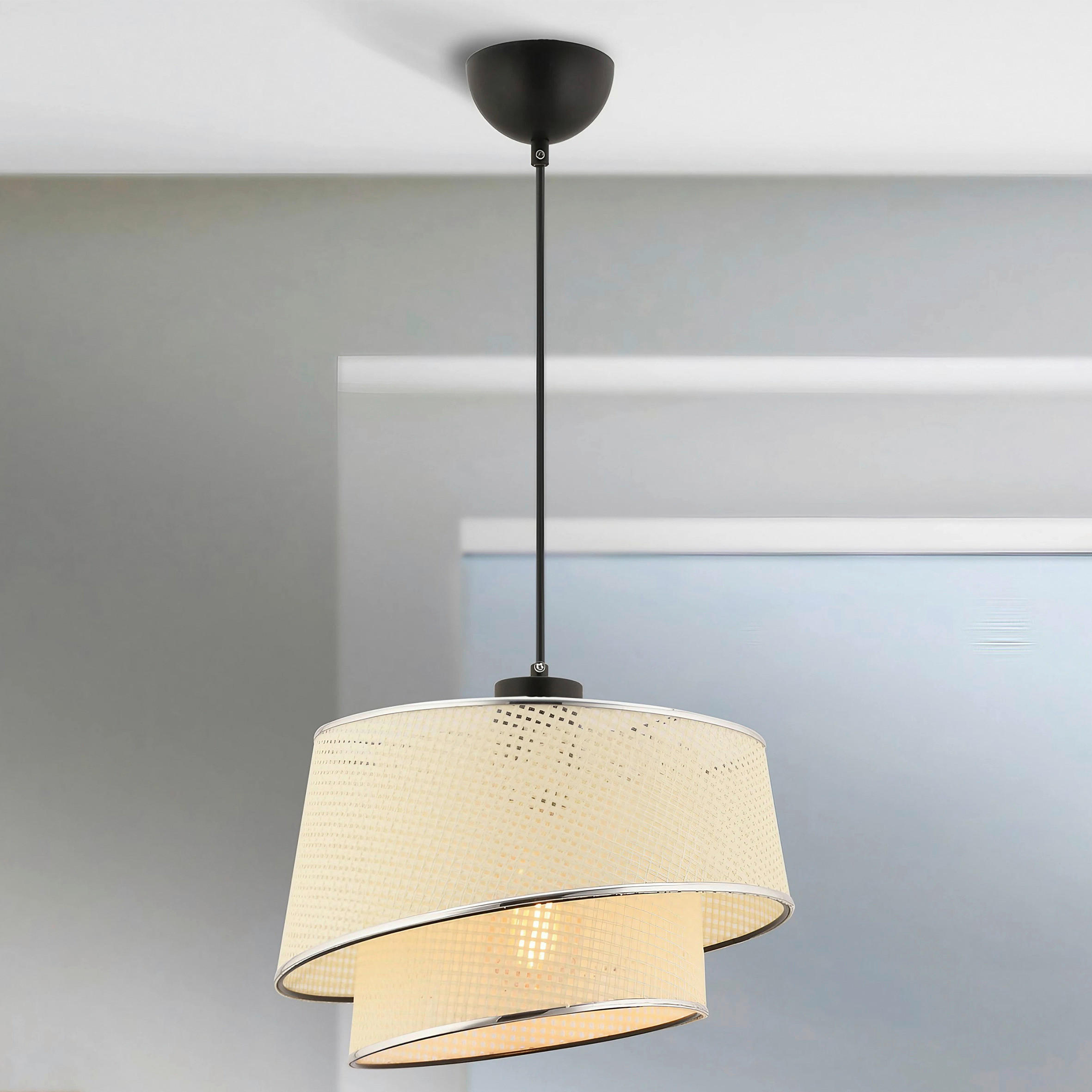 HÄNGELEUCHTE 32/65 cm   - Silberfarben/Weiß, Design, Textil/Metall (32/65cm) - P & B