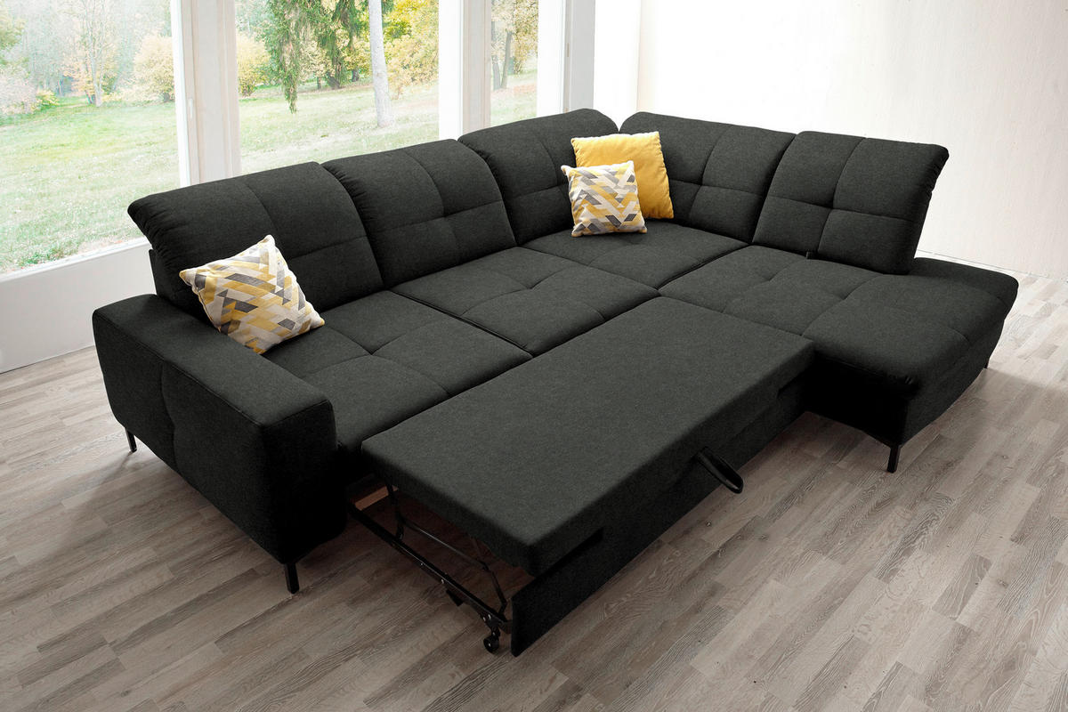 ECKSOFA in Chenille Anthrazit  - Anthrazit/Schwarz, Design, Textil/Metall (310/240cm) - Xora