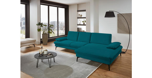 ECKSOFA in Chenille, Mikrofaser Petrol 299/157 cm - Petrol/Schwarz, Design, Textil/Metall (299/157cm) - Dieter Knoll