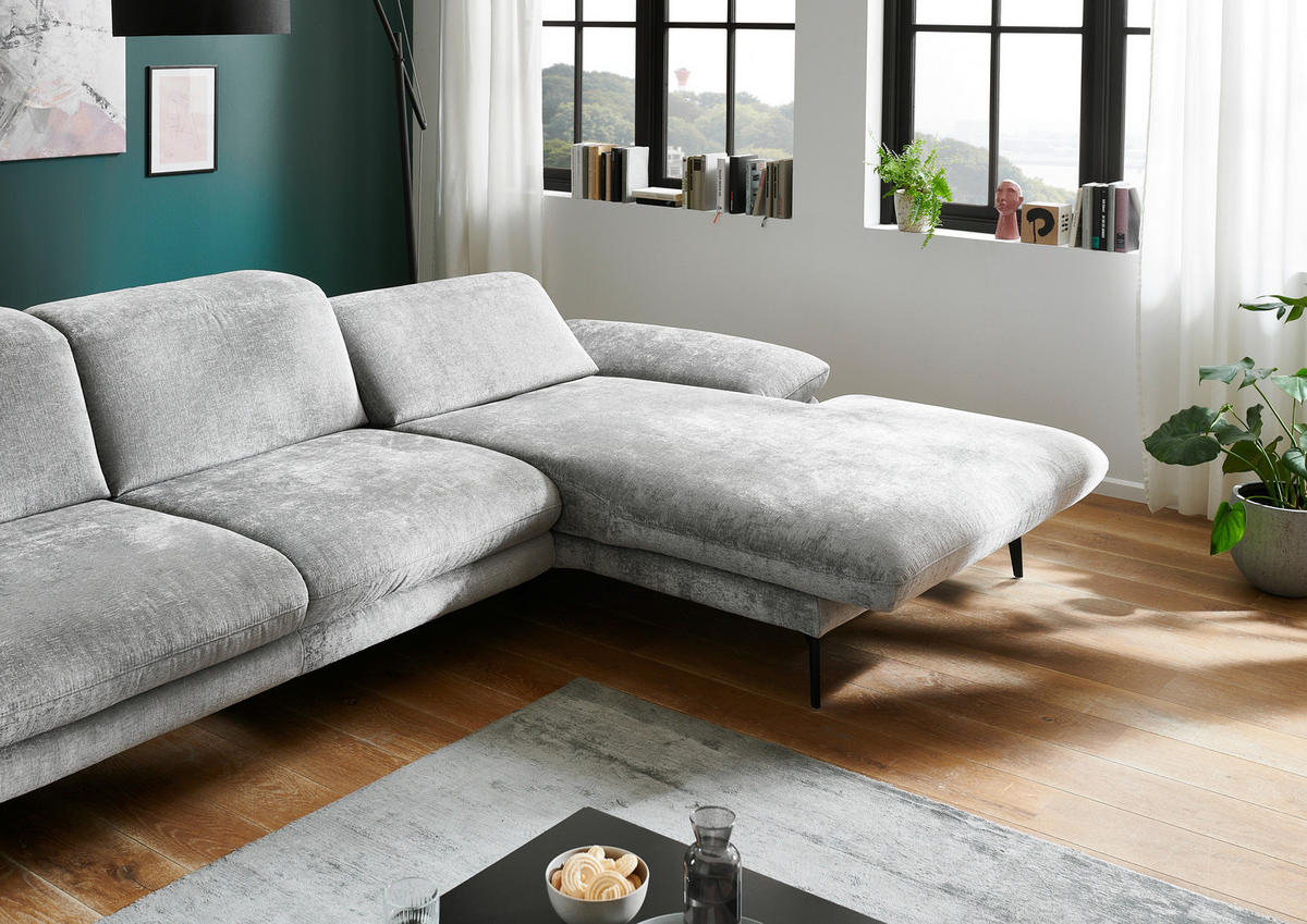 ECKSOFA in Chenille Grau  - Schwarz/Grau, Design, Textil/Metall (188/319cm) - Beldomo System
