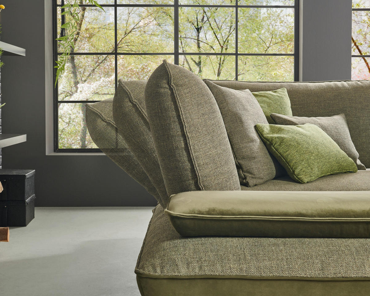 ECKSOFA in Flachgewebe Olivgrün  - Schwarz/Olivgrün, Design, Textil/Metall (310/250cm) - Moderano