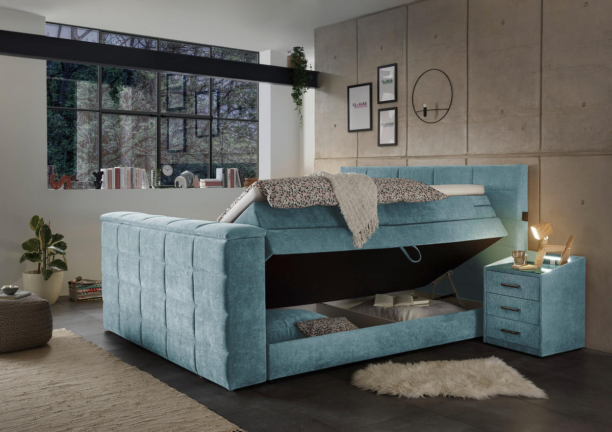 BOXSPRING-ÁGY 180/200 cm  kék  - kék, Konventionell, textil (180/200cm) - Carryhome