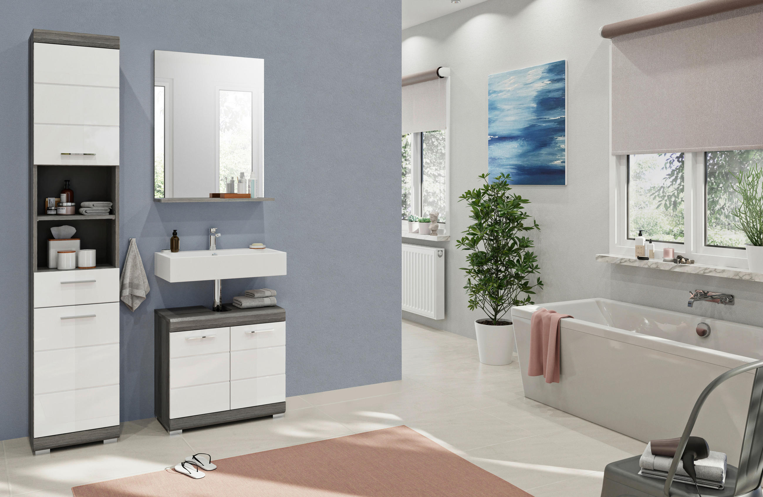 BADEZIMMER 3-teilig  in 97 cm  - Chromfarben/Weiß Hochglanz, MODERN, Holzwerkstoff/Kunststoff (97cm) - MID.YOU