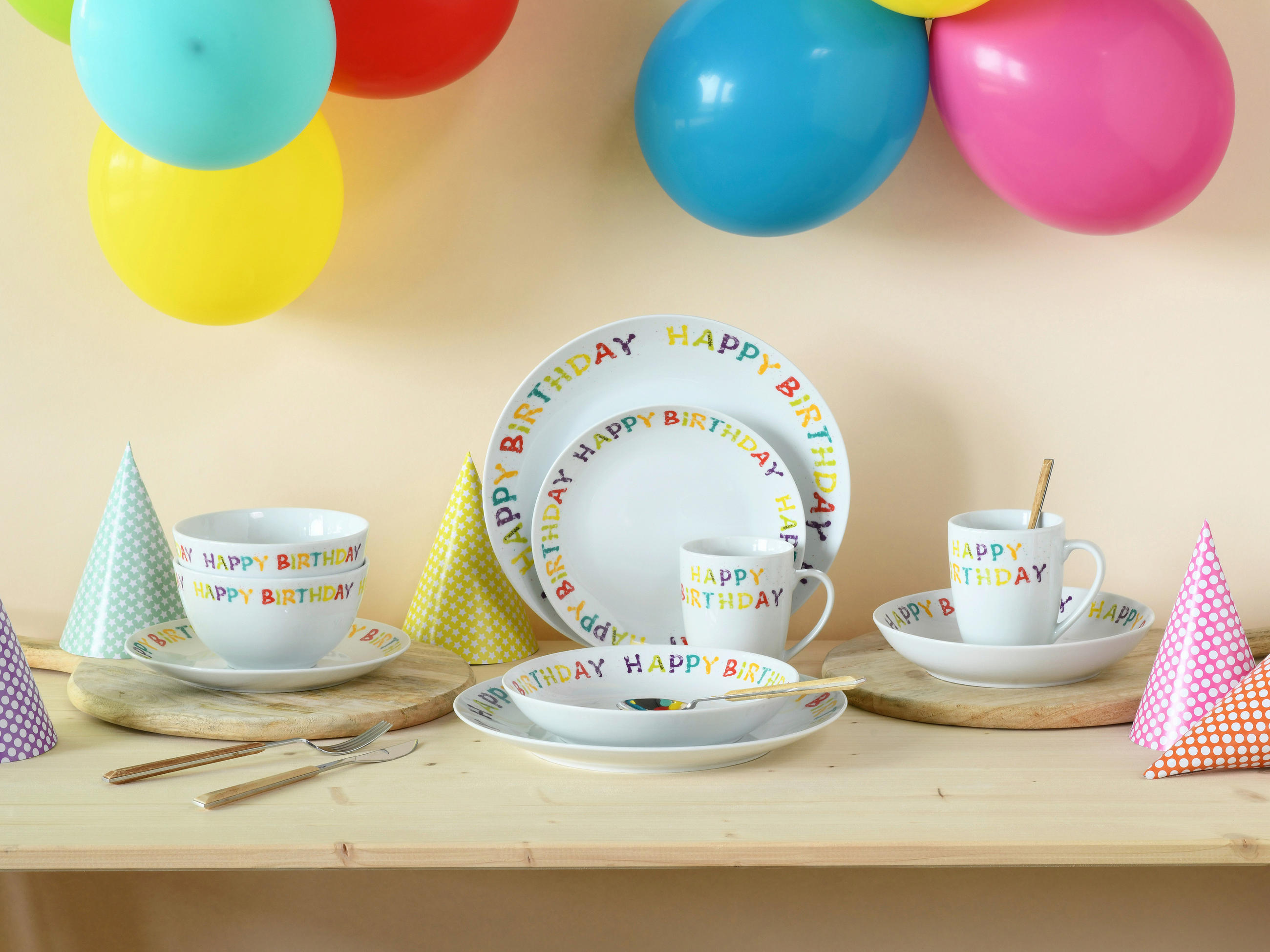 KOMPLETT SERVIS Happy Birthday 10 delar  - multicolor, Basics, keramik - Creatable
