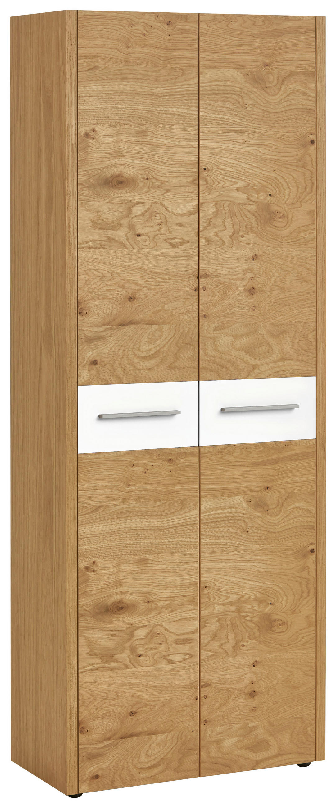 GARDEROBENSCHRANK Eiche, Balkeneiche furniert Weiß, Eichefarben - Eichefarben/Silberfarben, Design, Holz/Holzwerkstoff (73/193/37cm)