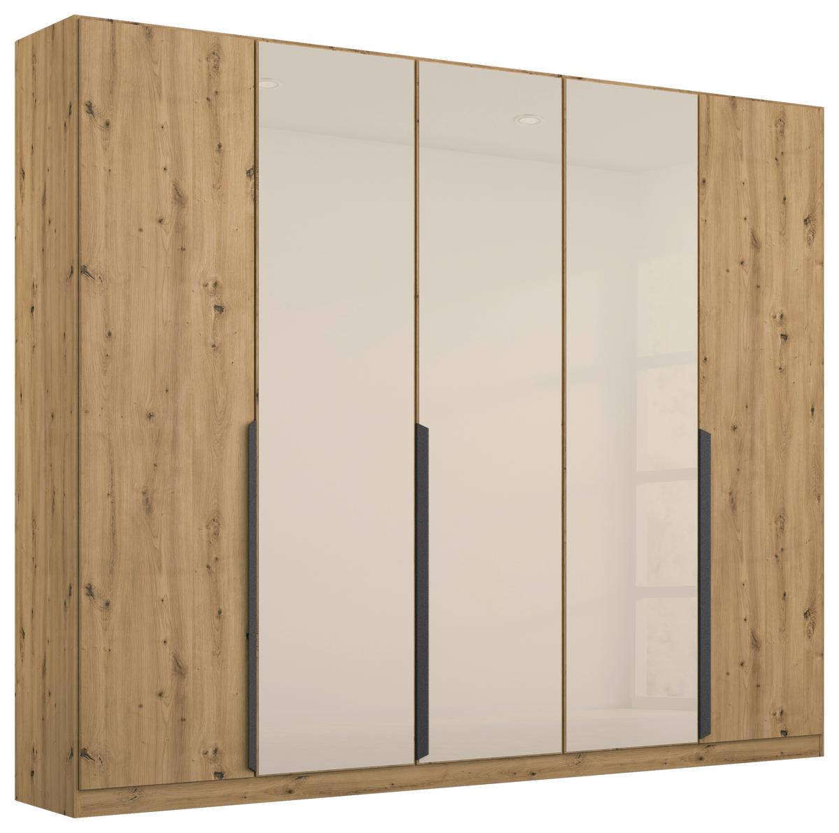 DREHTÜRENSCHRANK in Champagner, Eiche Artisan  - Champagner/Eiche Artisan, Modern, Glas/Holzwerkstoff (225/210/54cm) - Rauch Möbel