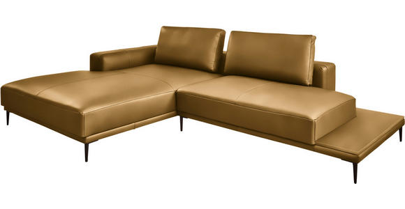 ECKSOFA  in Echtleder Senfgelb  201/304 cm  - Senfgelb/Schwarz, Design, Leder/Metall (201/304cm) - Belluti