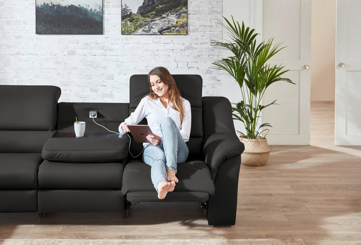 ECKSOFA 260/324 cm  in Echtleder Grau  260/324 cm  - Schwarz/Grau, KONVENTIONELL, Leder/Kunststoff (260/324cm) - Cantus