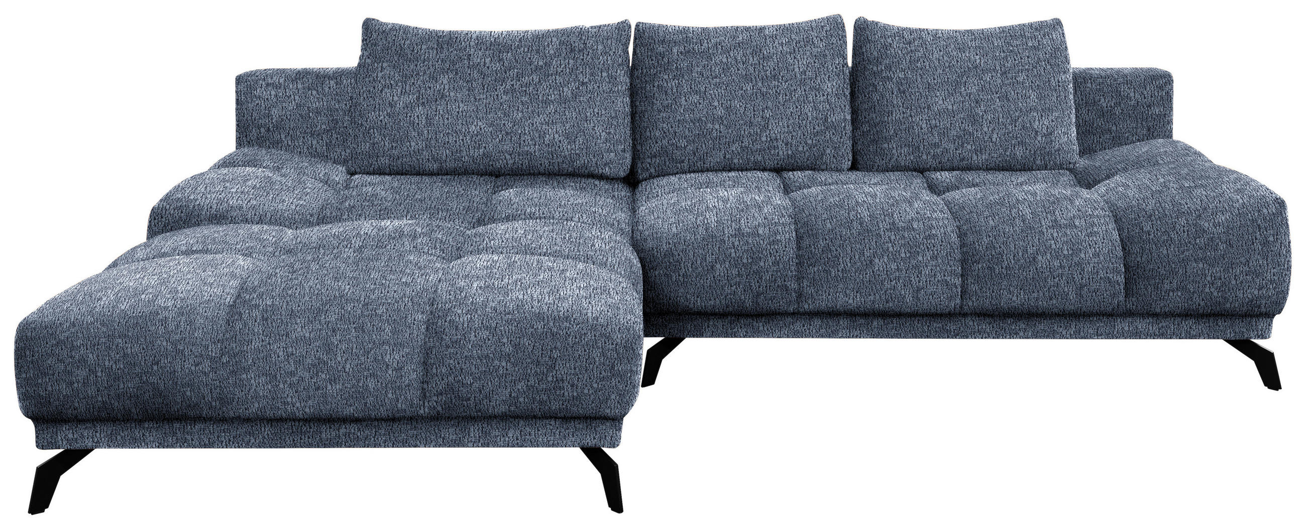 ECKSOFA in Chenille Dunkelblau  - Schwarz/Dunkelblau, MODERN, Textil/Metall (182/290cm) - Hom`in