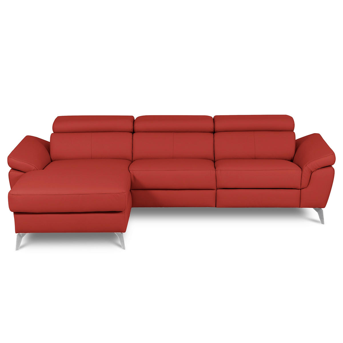 ECKSOFA Lederlook Echtleder Rot  - Chromfarben/Rot, Design, Leder/Textil (252/179cm) - Livetastic
