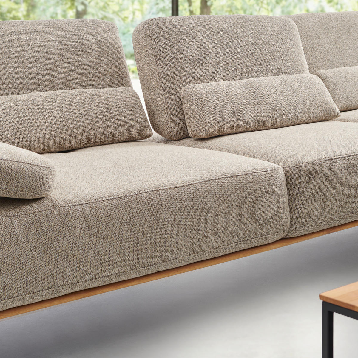ECKSOFA in Flachgewebe Hellbraun  - Hellbraun/Schwarz, Natur, Holz/Textil (314/176cm) - Valnatura