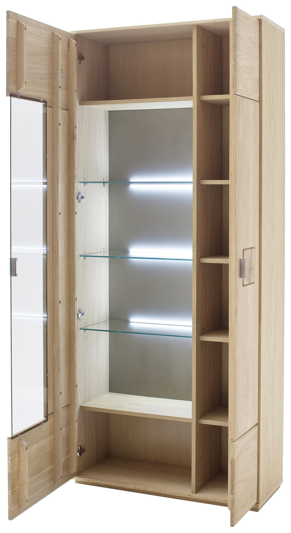 VITRINE in teilmassiv Eiche Eichefarben  - Eichefarben/Nickelfarben, Design, Glas/Holz (90/208/38cm) - Livetastic