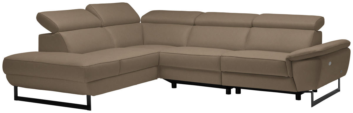 ECKSOFA Echtleder Hellbraun  - Hellbraun/Schwarz, Design, Leder/Metall (225/281cm) - Celina Home