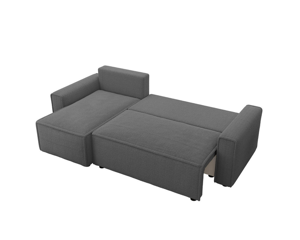 ECKSOFA Dunkelgrau Bouclé Zierkissen, Rückenkissen, Bettkasten, Schlaffunktion, Rücken echt, Liegefläche im Originalstoff  - Dunkelgrau/Schwarz, MODERN, Kunststoff/Textil (143/232cm) - Carryhome