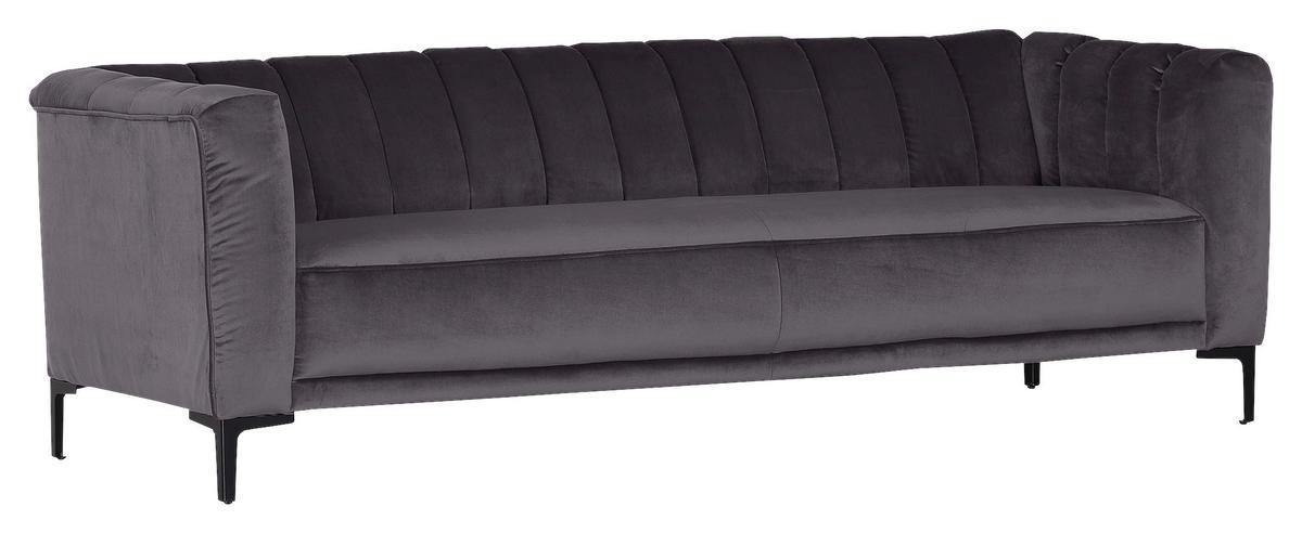 2,5-SITZER  in Samt Dunkelgrau  - Dunkelgrau/Schwarz, Trend, Textil (180/76/87cm) - Ambia Home