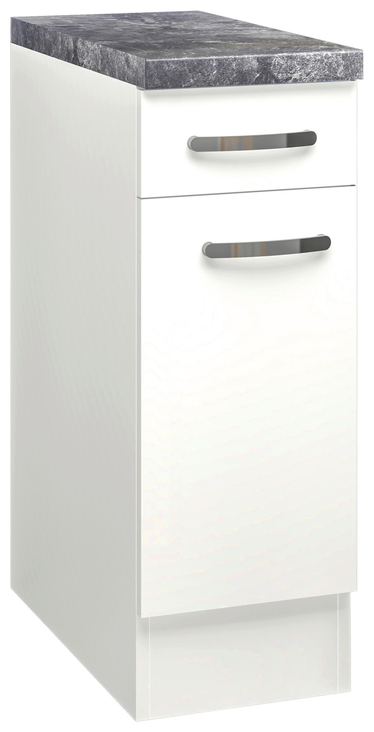KÜCHENUNTERSCHRANK 30/86/60 cm  in Weiß, Weiß Hochglanz  - Schieferfarben/Edelstahlfarben, MODERN, Holzwerkstoff/Metall (30/86/60cm) - FlexWell
