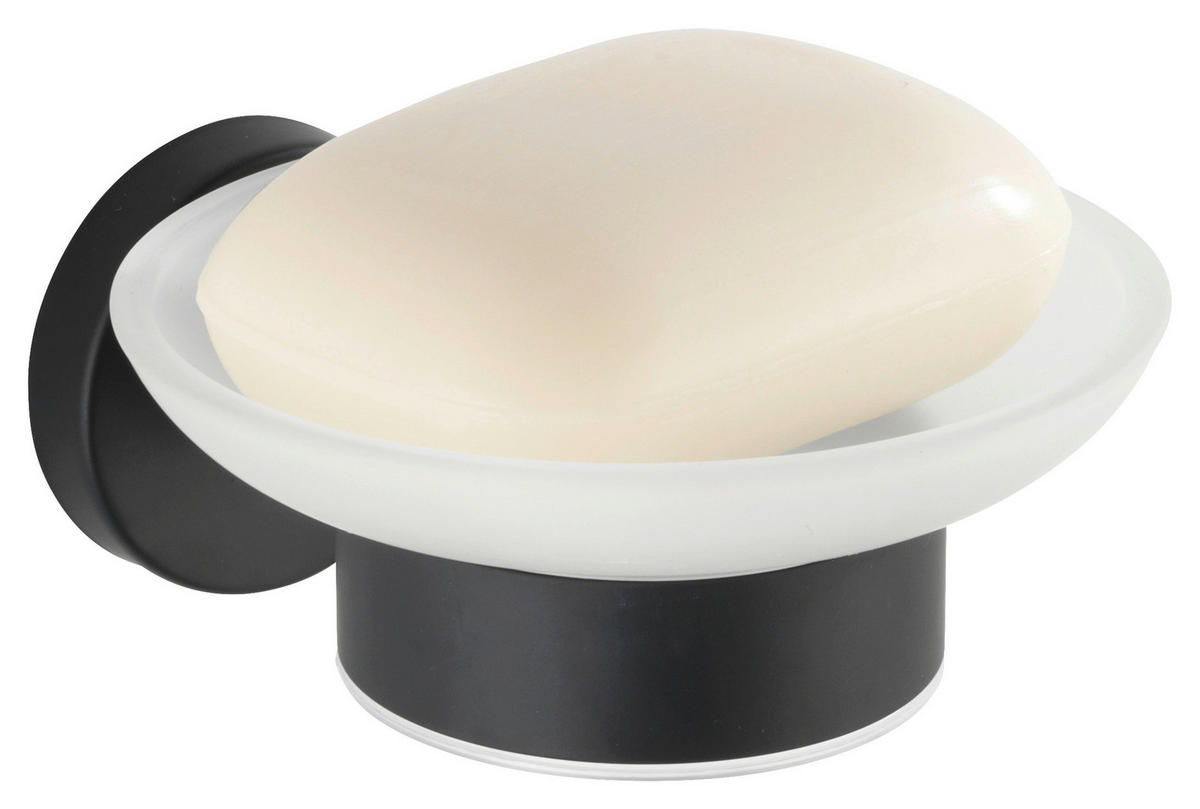 SEIFENSCHALE - Transparent/Schwarz, Basics, Glas/Metall (11/5,5/13cm) - Wenko