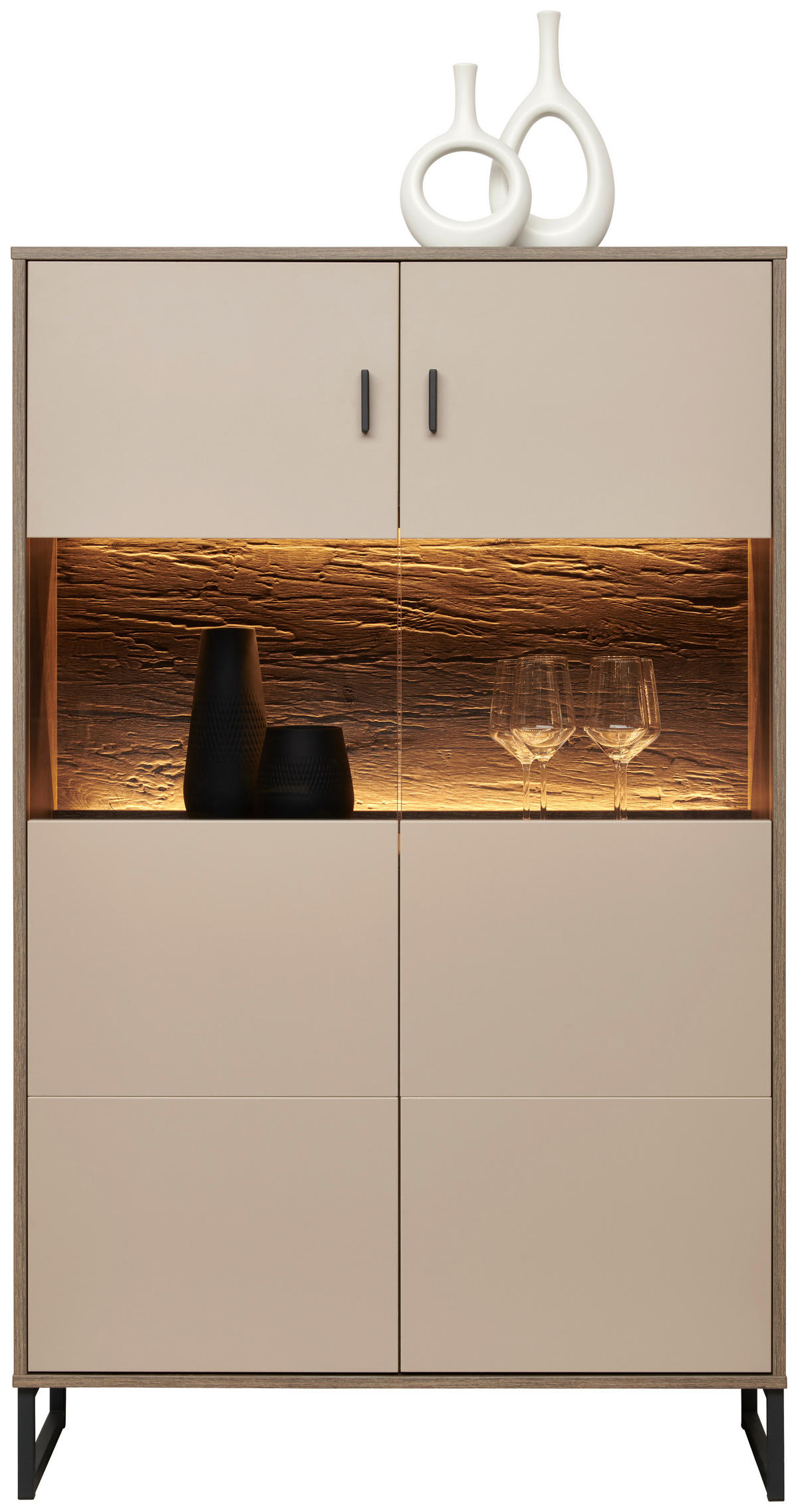FÉLMAGAS SZEKRÉNY 94/152/37 cm  - világosszürke/tölgyfa, Modern, faalapú anyag/Üveg (94/152/37cm) - Carryhome