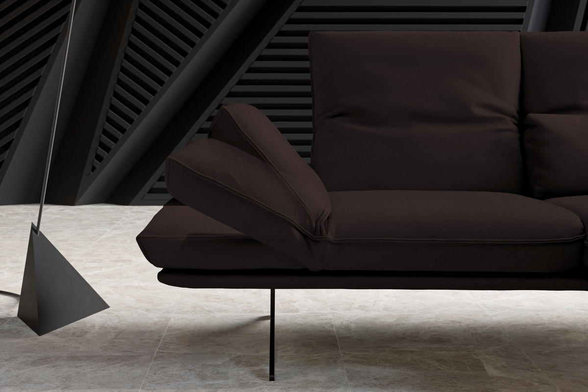 ECKSOFA in Echtleder Dunkelbraun  - Dunkelbraun/Schwarz, Design, Leder/Metall (210/130cm) - Dieter Knoll