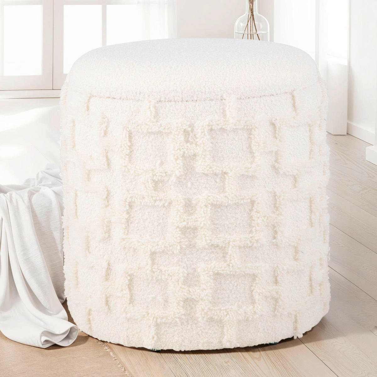 HOCKER Struktur Creme  - Creme, Basics, Textil (40/45cm) - Livetastic