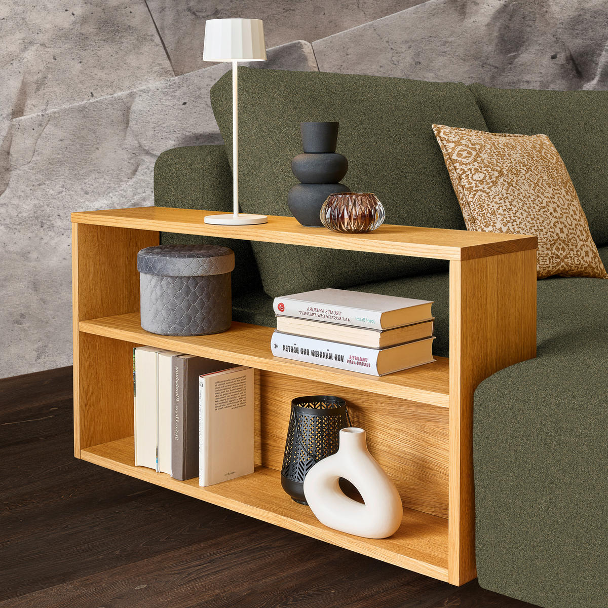 ECKSOFA in Flachgewebe Olivgrün  - Eichefarben/Olivgrün, Design, Holz/Textil (190/307cm) - Joka