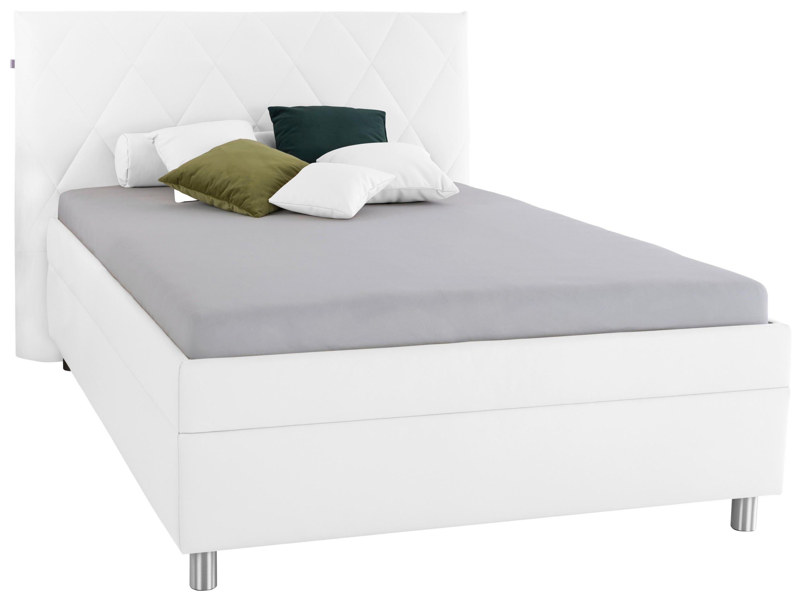 POLSTERBETT Matratze, gepolstertes Kopfteil, Lattenrost, Bettkasten 140/200 cm  in Weiß  - Birkefarben/Silberfarben, KONVENTIONELL, Holz/Textil (140/200cm) - Esposa