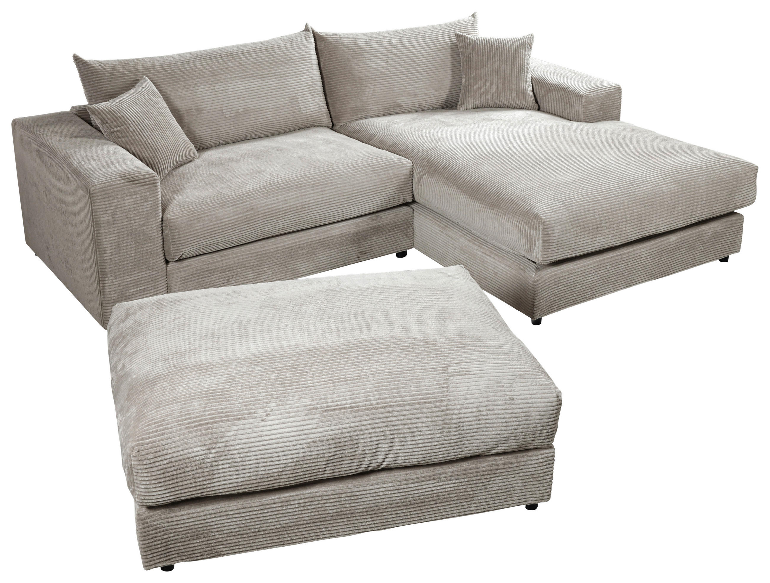 ECKSOFA FUNNY S Grau Cord, Velours Zierkissen, Rückenkissen, Hocker  - Schwarz/Grau, Basics, Kunststoff/Textil (265/180cm) - Livetastic