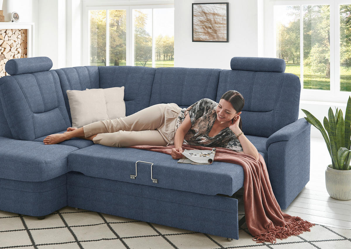 ECKSOFA Chenille Blau  - Blau/Schwarz, Konventionell, Kunststoff/Textil (185/235cm) - Beldomo Comfort