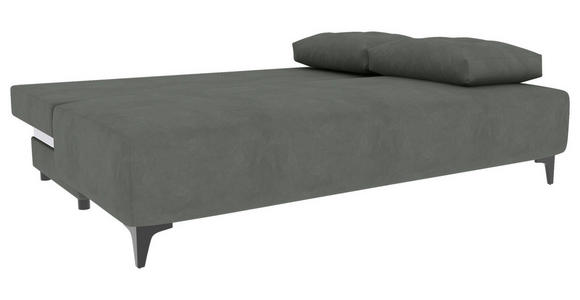 SCHLAFSOFA Velours Grau Rückenkissen, Armlehnenkissen, Bettkasten, Schlaffunktion, Rücken echt, Liegefläche im Originalstoff  - Schwarz/Grau, KONVENTIONELL, Textil/Metall (200/98/90cm) - Carryhome