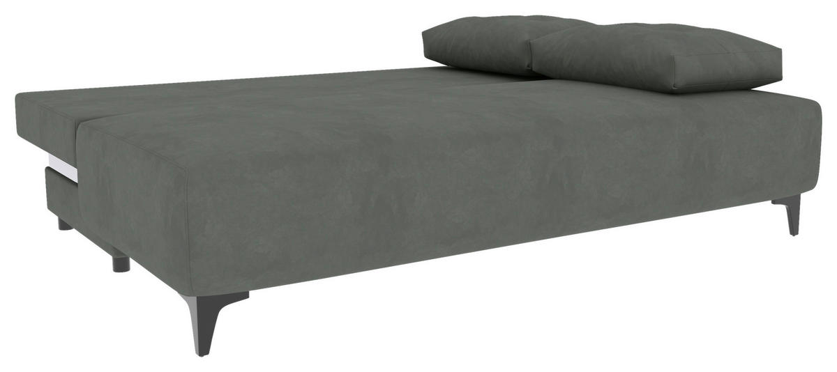 SCHLAFSOFA  mit Liegefunktion Velours Grau  - Schwarz/Grau, KONVENTIONELL, Textil/Metall (200/98/90cm) - Carryhome