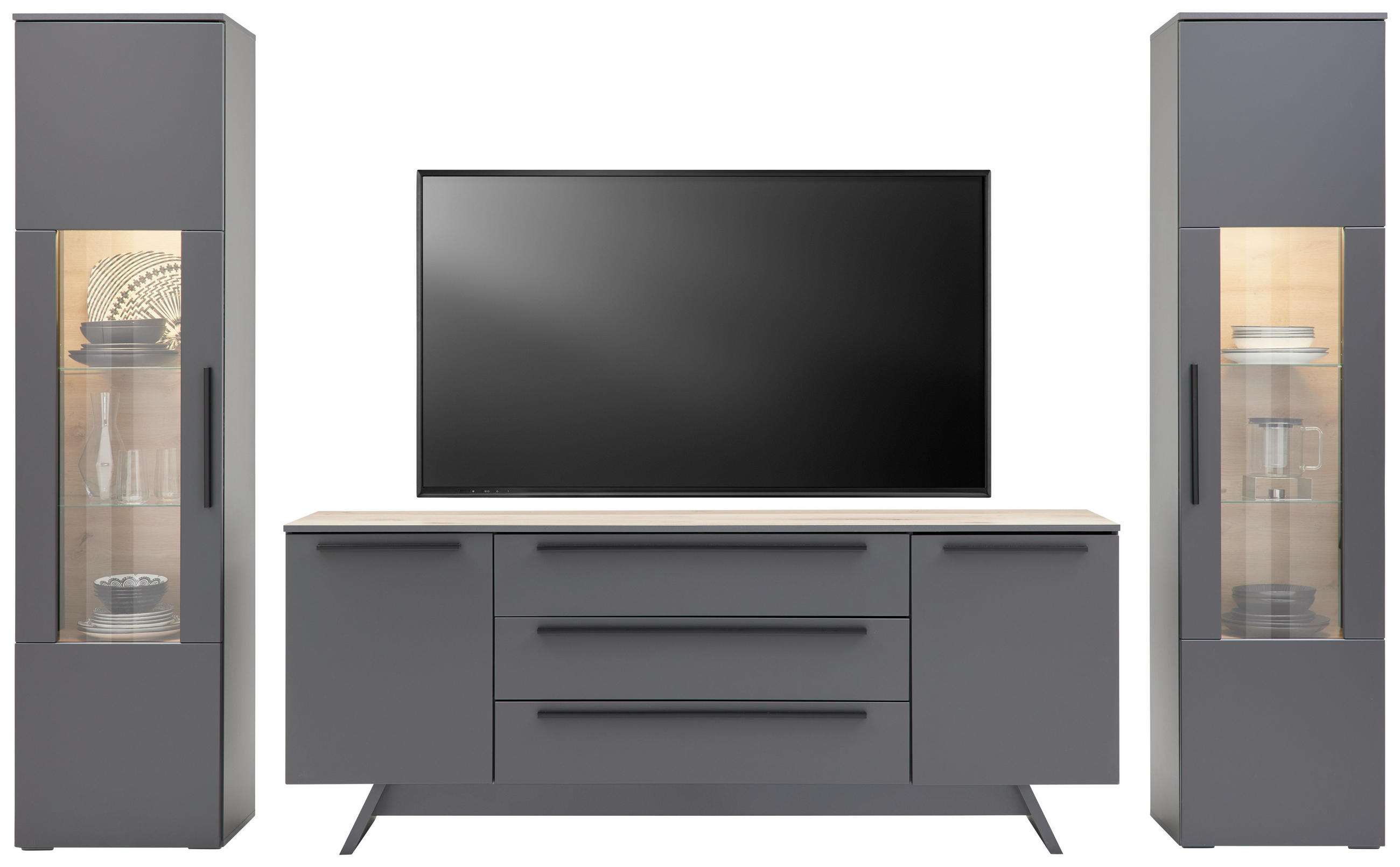 Wohnkombination Modern 3-Tlg. Atlanta Grau/Eiche Dekor