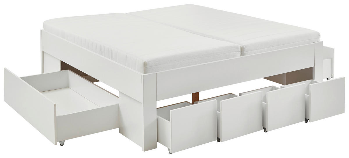 PAT CU SPAȚIU DE DEPOZITARE 180/200 cm  in alb   - alb, Konventionell, material pe bază de lemn (180/200cm) - Carryhome