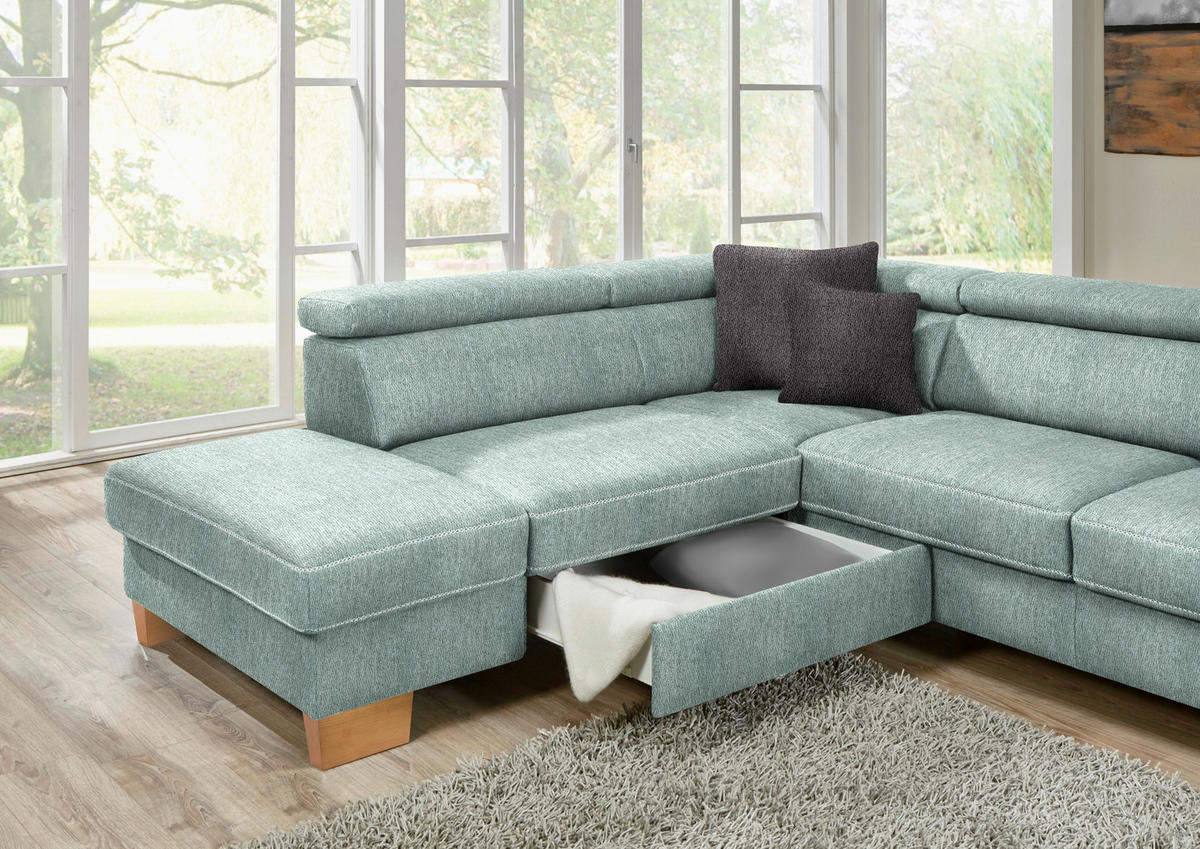ECKSOFA in Mikrofaser Mintgrün  - Eichefarben/Beige, Natur, Holz/Textil (273/226cm) - Beldomo System