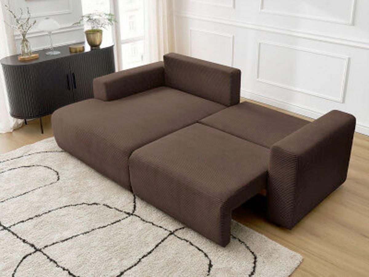 ECKSOFA Ottomane links  ATILLA Taupe Cord  - Taupe/Schwarz, MODERN, Kunststoff/Textil (149/244cm)