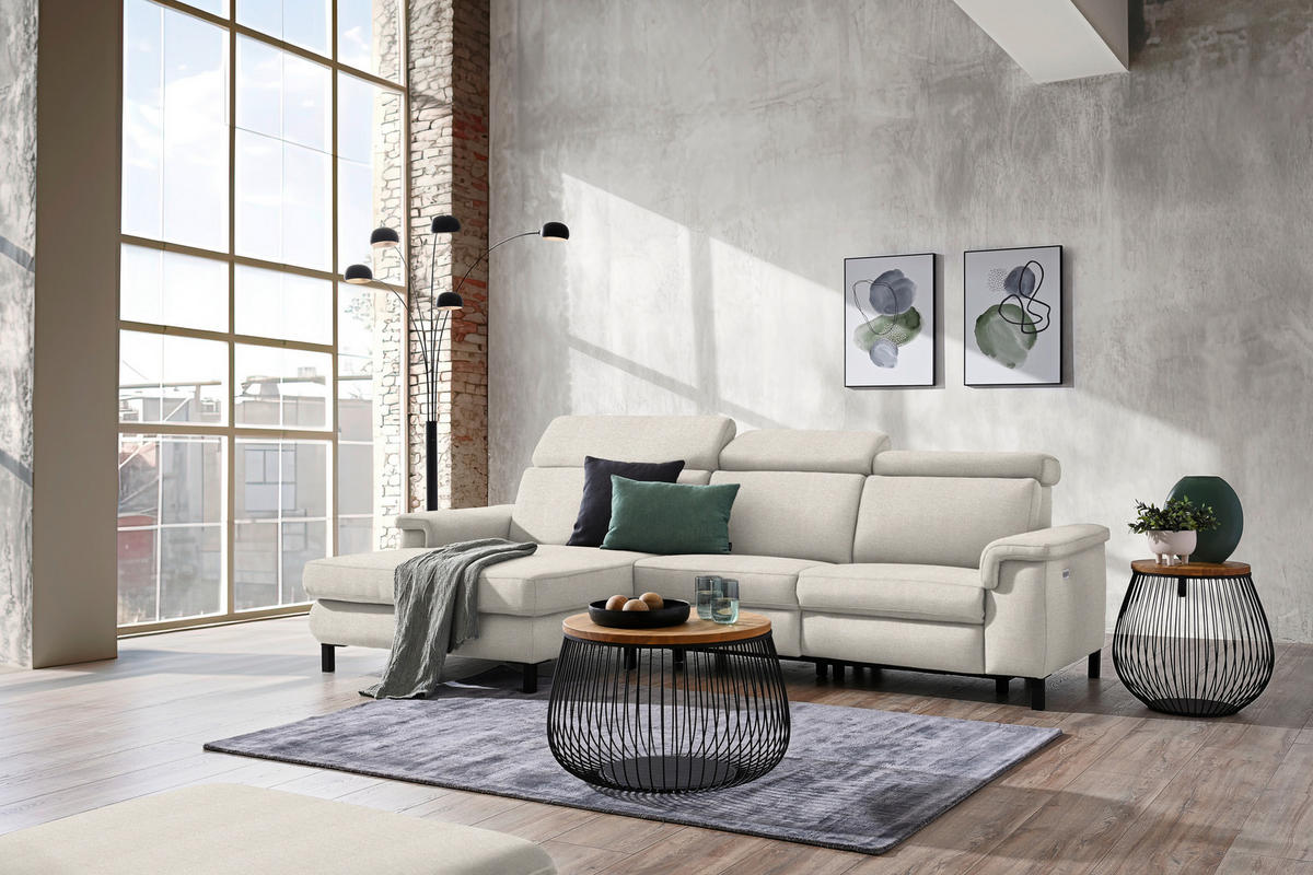 ECKSOFA in Flachgewebe Beige  - Beige/Schwarz, Konventionell, Textil/Metall (182/304cm) - Pure Home Comfort