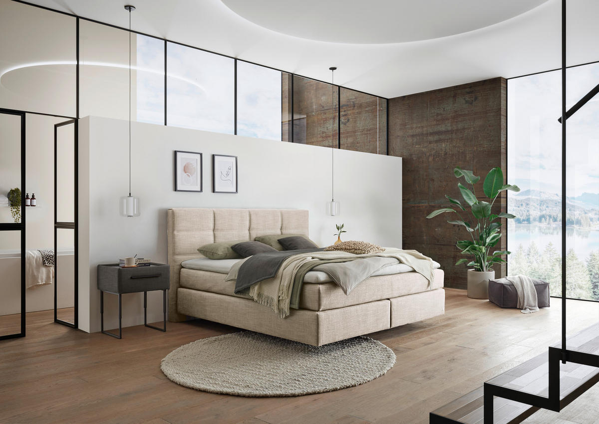 BOXSPRINGBETT 160/200 cm,  in Creme, Topper, Matratzen, H2 + H2 = mittel  - Creme/Schwarz, Design, Kunststoff/Textil (160/200cm) - Dieter Knoll
