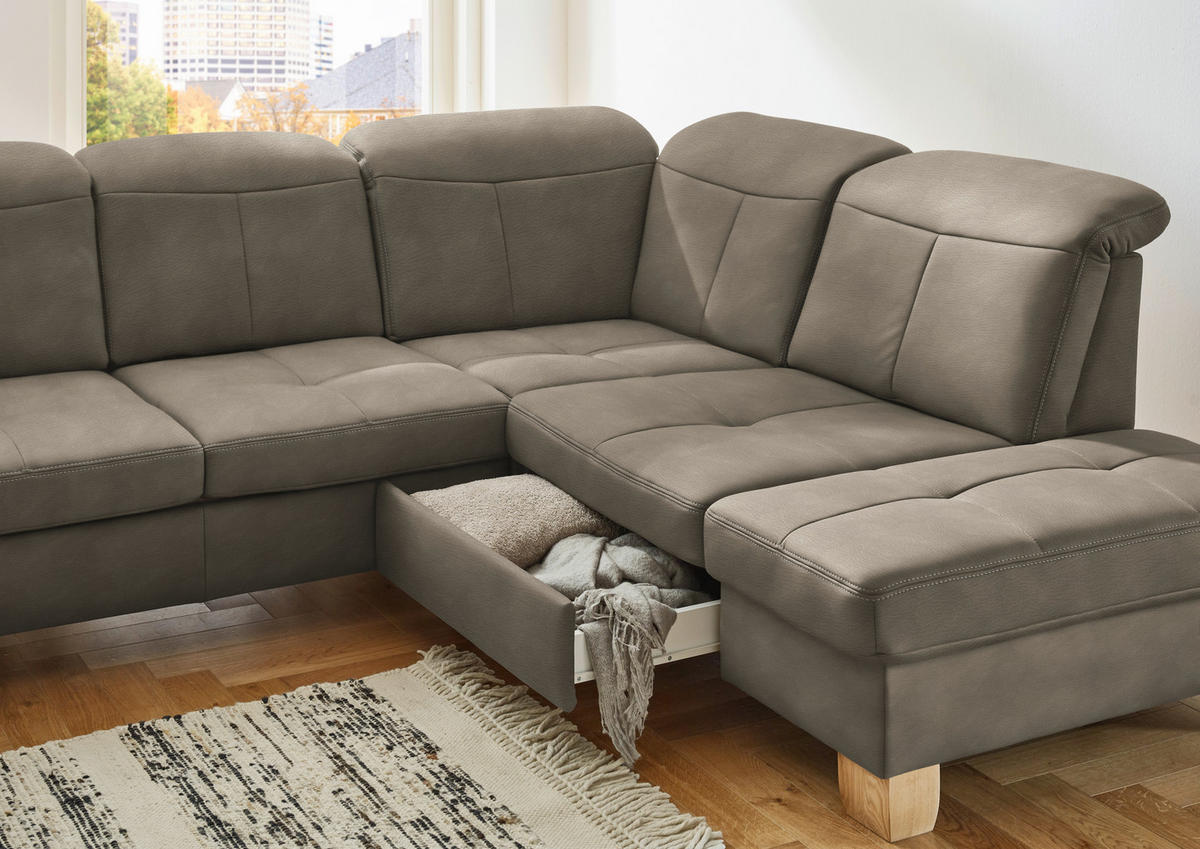 WOHNLANDSCHAFT in Mikrofaser Naturfarben  - Wildeiche/Beige, Konventionell, Holz/Textil (185/343/243cm) - Voleo