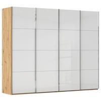 SCHWEBETÜRENSCHRANK 271/223/68 cm,  in Weiß, Eiche Artisan, 4 Tür(en)  - Chromfarben/Weiß, Design, Glas/Holzwerkstoff (271/223/68cm) - Novel